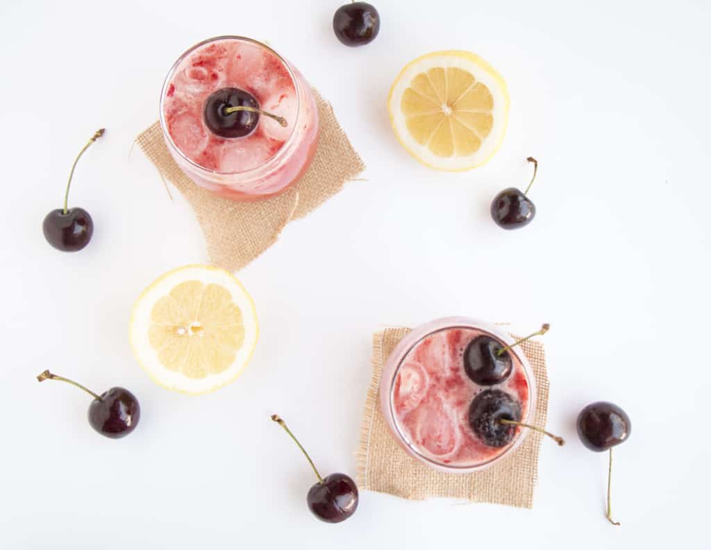 Delicious sugar free healthy cocktails made from cherries and lemon and perfect for summer drinks.