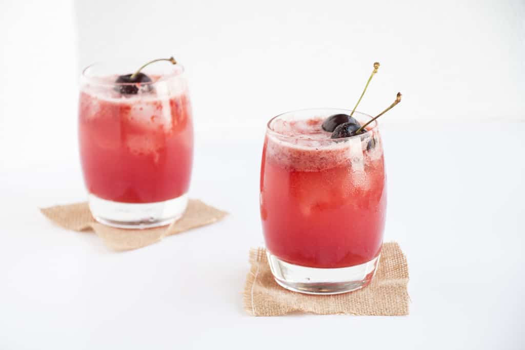 Refreshing cherry and lemon cocktail, healthy and sugar free. Perfect as a summers day drink. healthy cocktail recipe