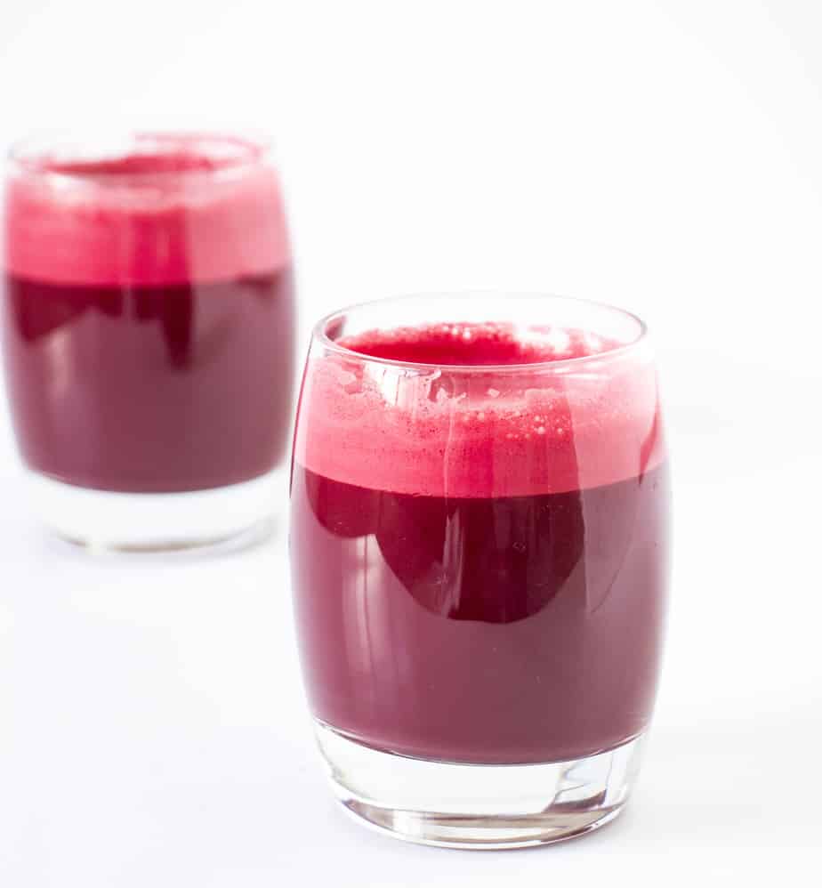 Two glasses of beetroot juice.