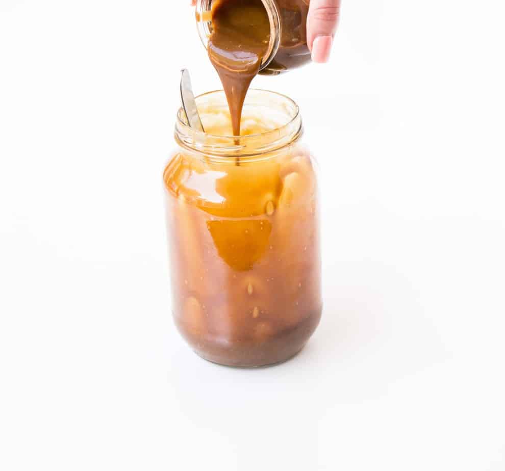 Vegan Salted Caramel pouring into a jar
