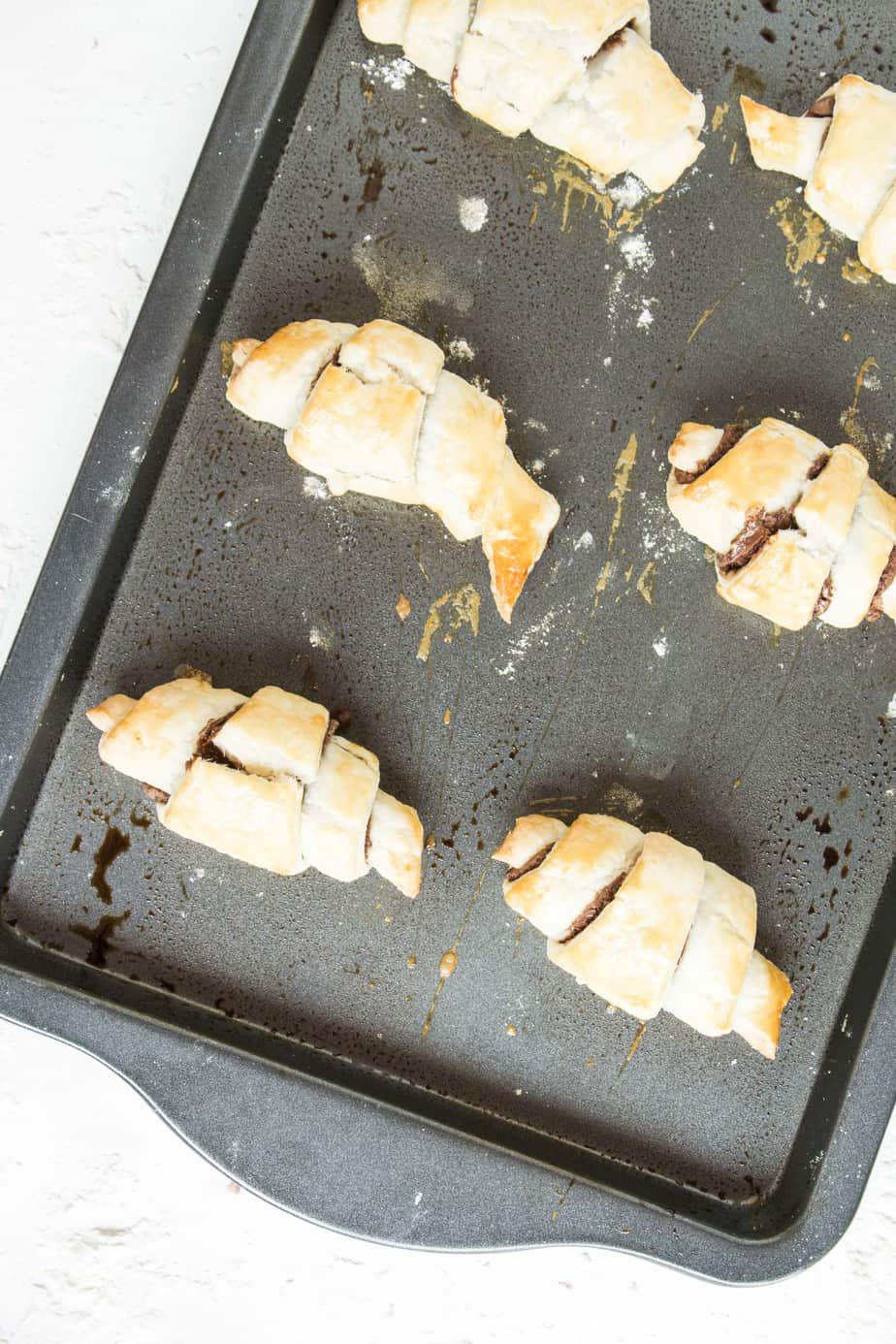 Easy Nutella Croissants on a baking tray