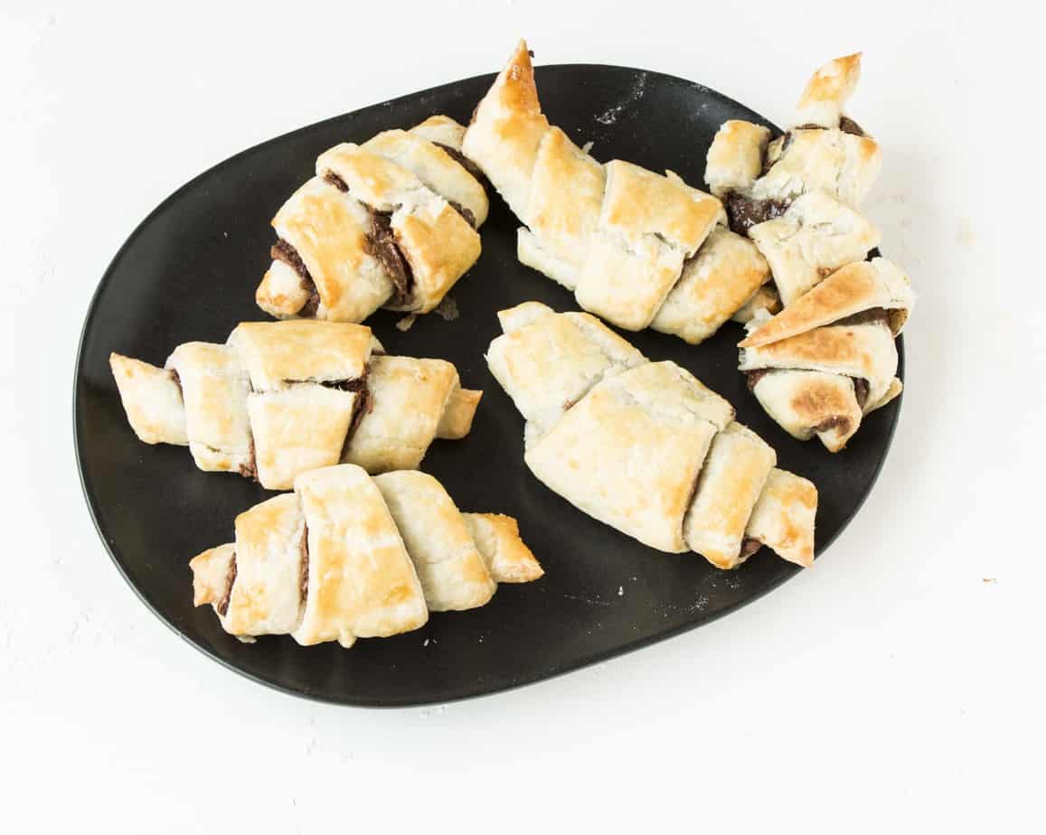 Easy Nutella Croissants on a serving platter.