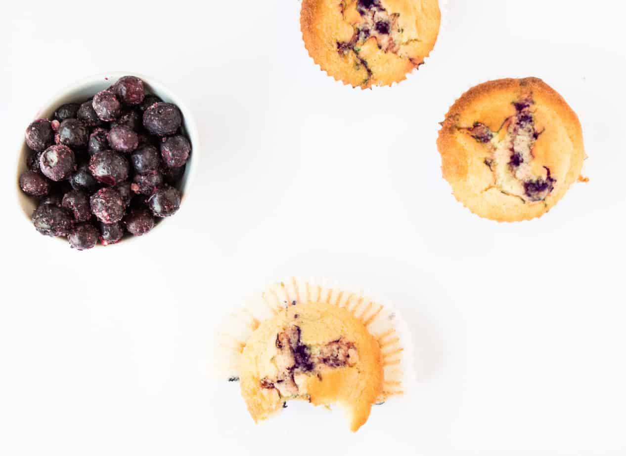 Healthy blueberry muffins with blueberries.