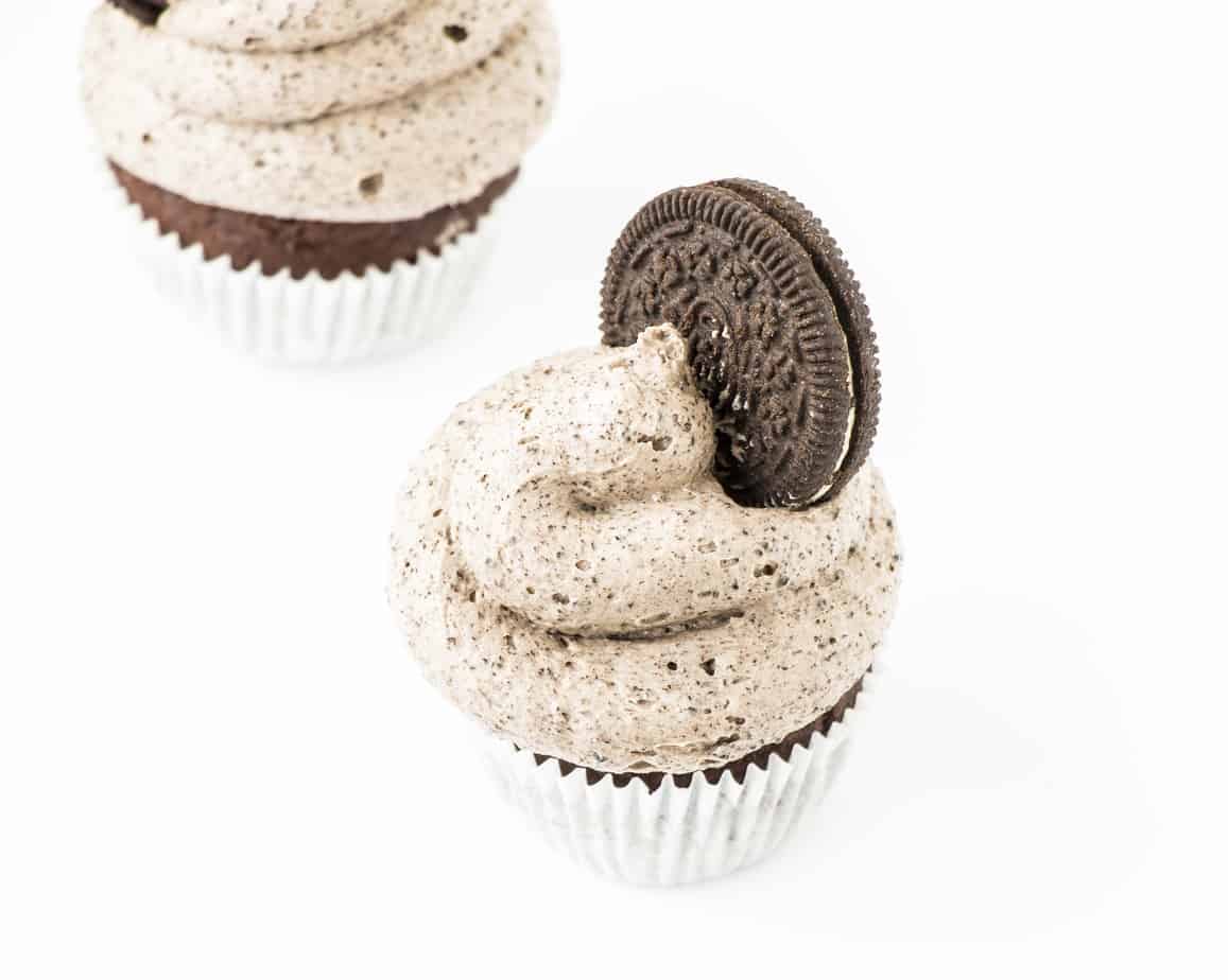 Double Chocolate Oreo Cupcake with frosting and Oreos.