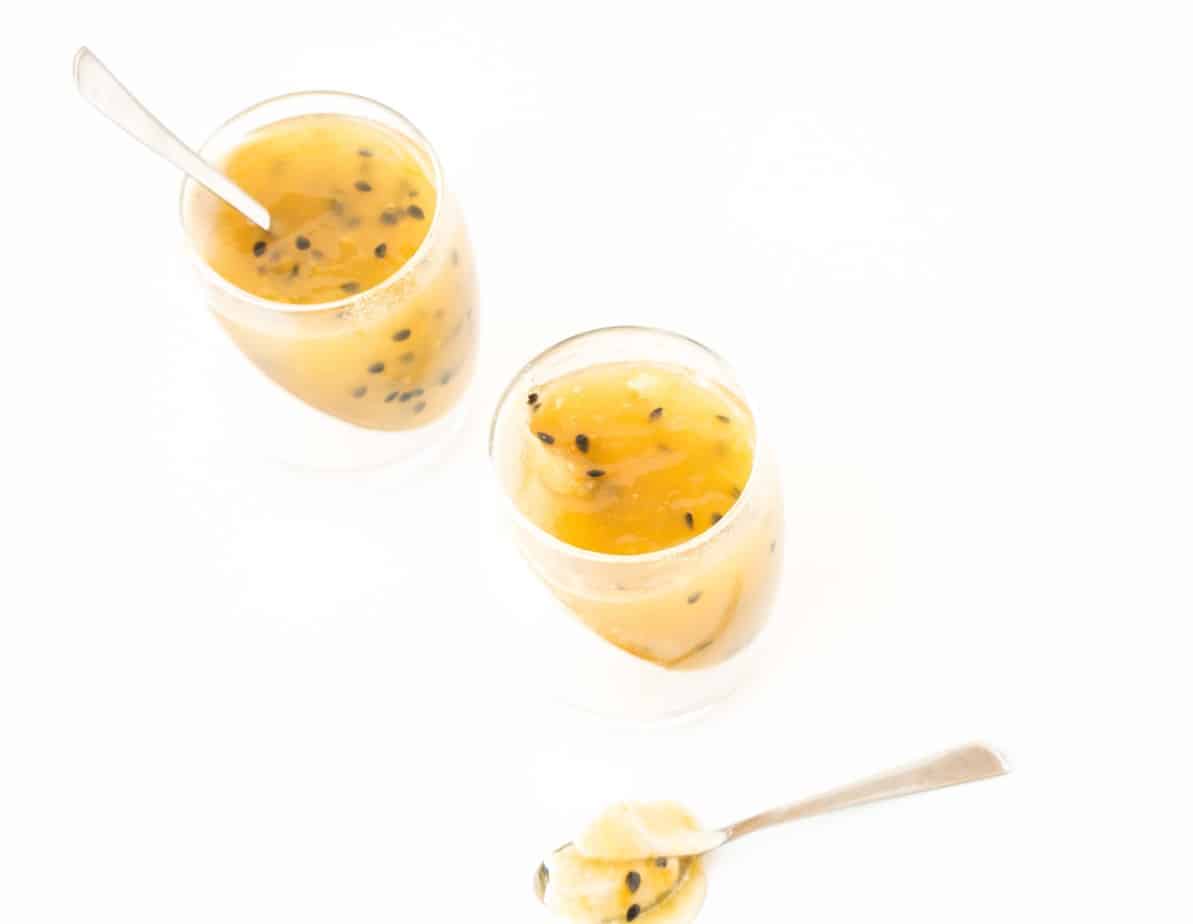 Vegan Passionfruit Panna Cotta in serving glasses