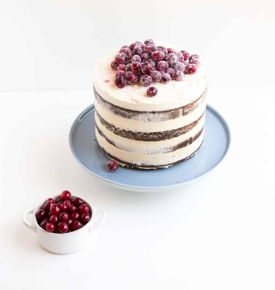 Soft Gingerbread Cake on blue cake platter.