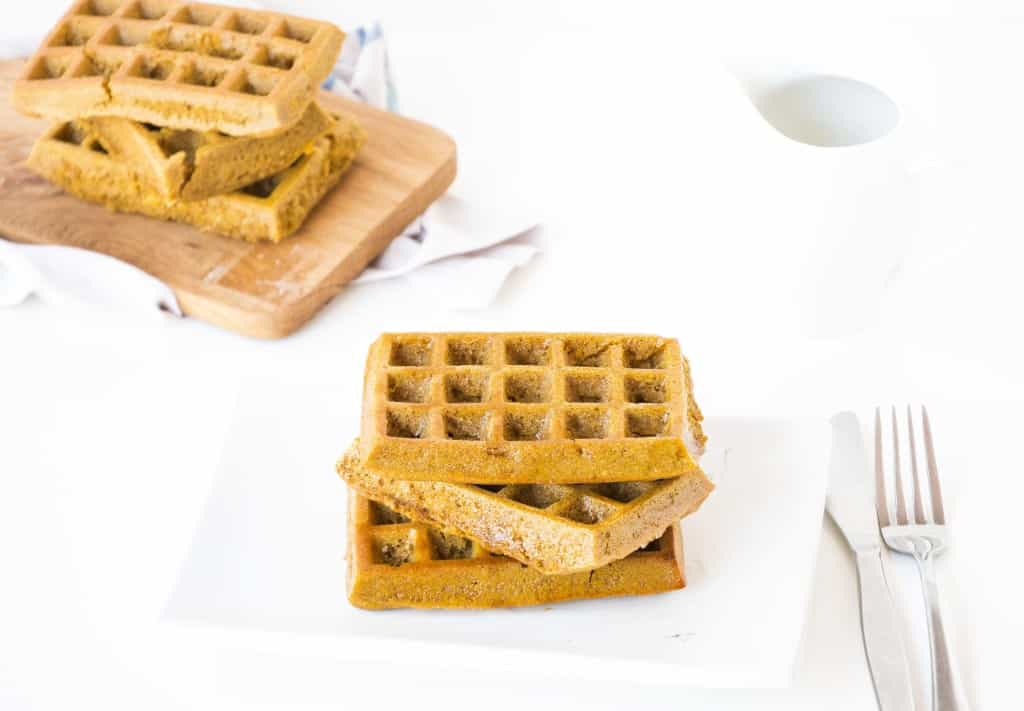 Healthy Pumpkin Waffles topped with Salted Caramel