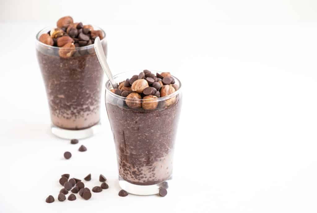 Easy healthy, vegan Chocolate Hazelnut Chia Pudding. The perfect on the go breakfast.