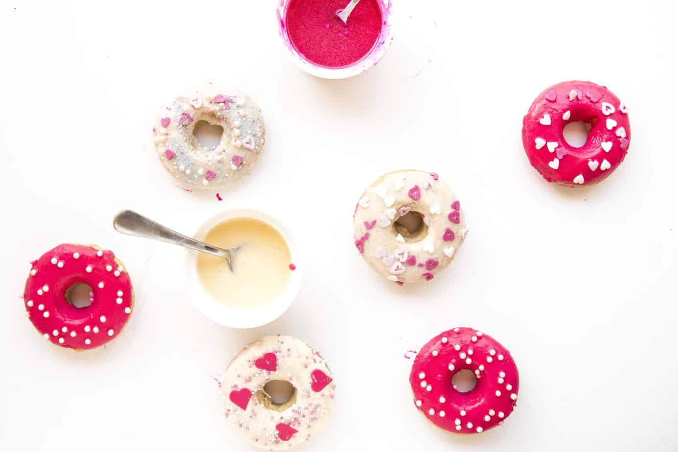 Donuts with heart sprinkles.