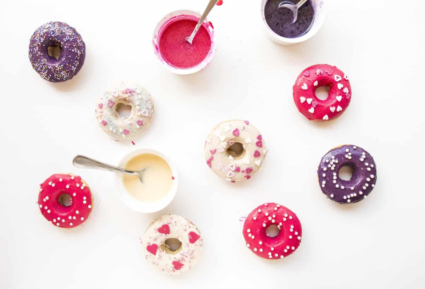 Healthy Valentines Vanilla Donuts. Vegan, low in fat and simply beautiful and delicious.