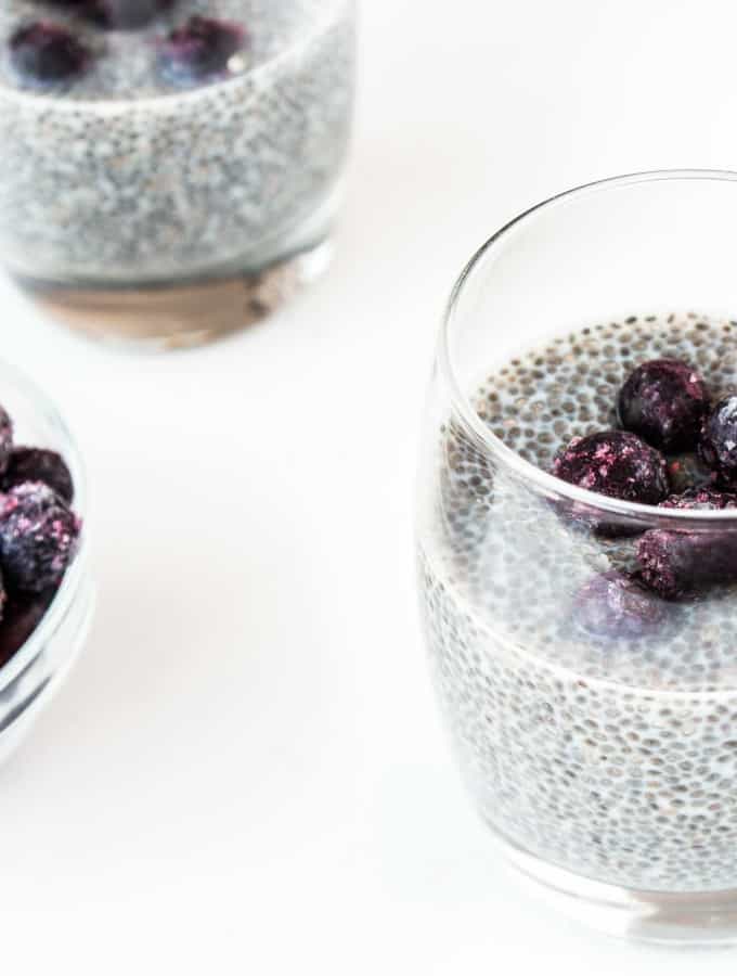 Delicious healthy Vanilla Blueberry Chia Pudding. The perfect sugar free, vegan breakfast or dessert. Packed with protein and omega 3.