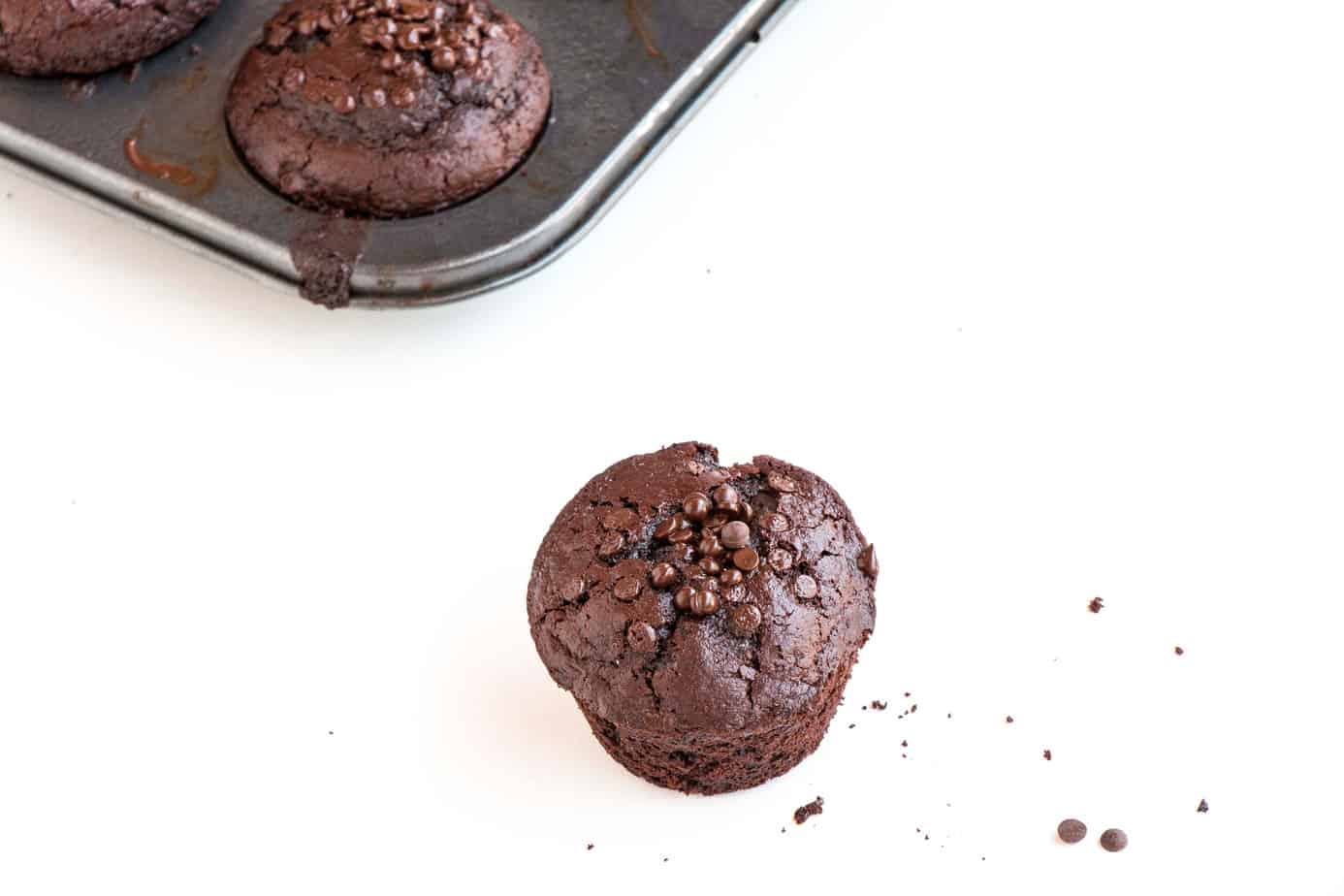 Dark Chocolate Vegan Muffins on white background