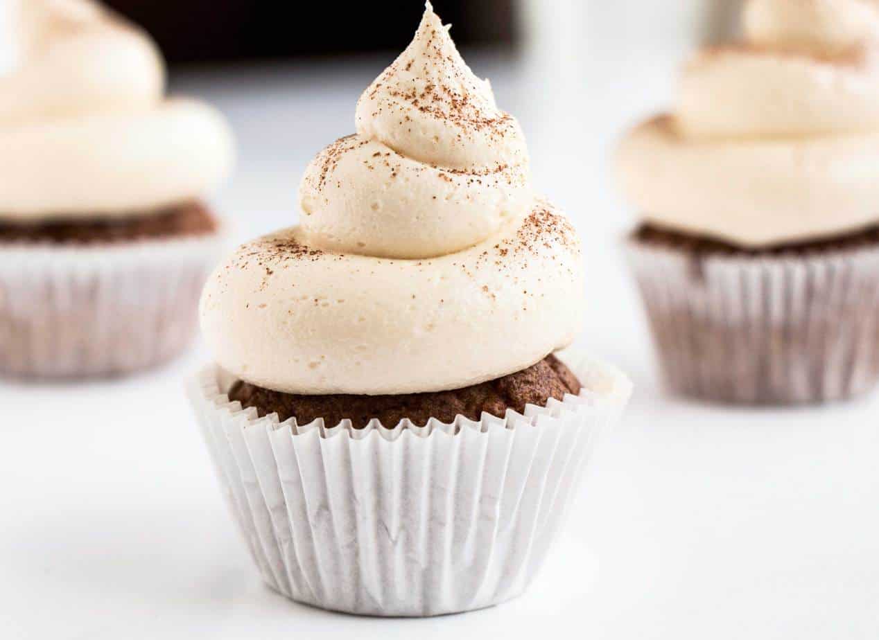 A cupcake with buttercream frosting.