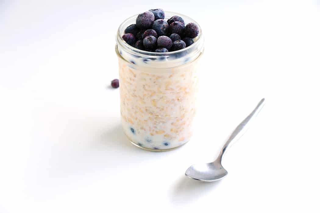 Creamy Blueberry Overnight Oats - A delicious, easy to make breakfast recipe that will be ready and waiting for you when you wake up in the morning. Vegan and gluten free.