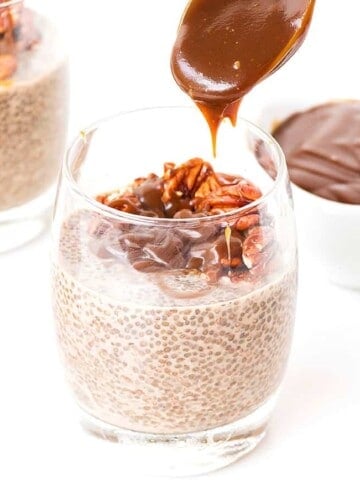 This vegan, refined sugar free Salted Caramel & Pecan Chia Pudding recipe is the perfect easy and healthy breakfast. Packed with protein.