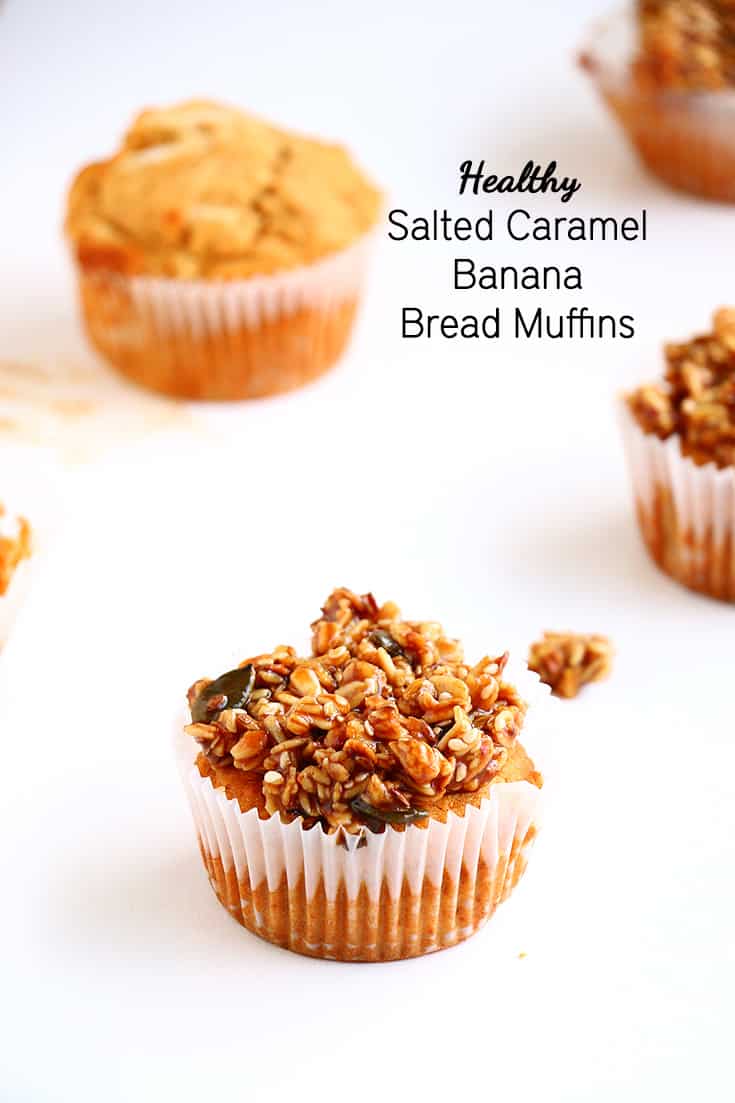 Salted Caramel Banana Bread Muffins - Vegan, gluten free and refined sugar free muffins that are simply delicious and decadent.