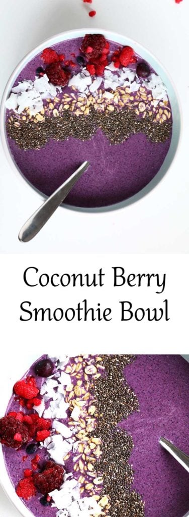 Coconut Berry Smoothie Bowl - A delicious healthy smoothie bowl packed with antioxidants and protein and so quick and easy to make. Vegan, gluten free and delicious.