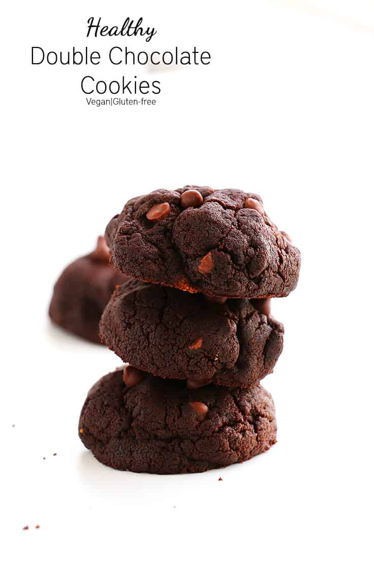 Healthy Double Chocolate Cookies - Delicious and decadent cookies that are vegan, gluten free, refined sugar free and made with coconut oil.