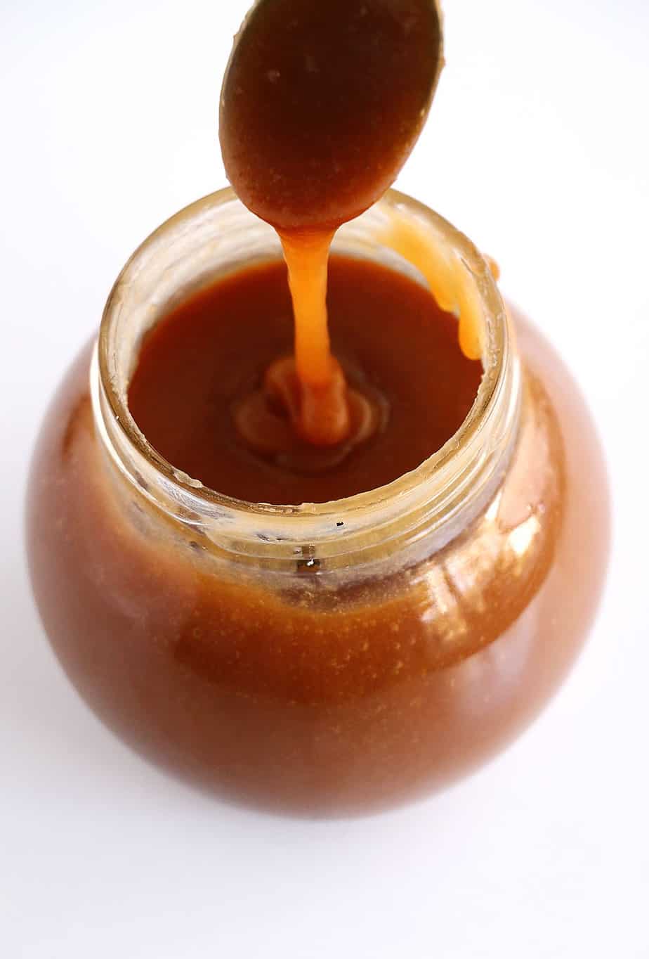 Salted caramel in a glass jar.