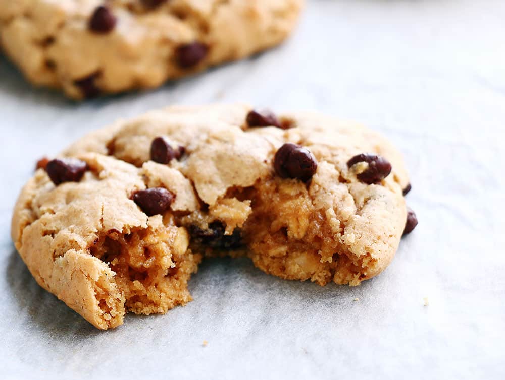 This 10 ingredient easy gluten-free oatmeal peanut butter oatmeal cookies is packed with protein, has a vegan option and are thick and chewy.  