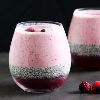 A healthy Layered Berry Smoothie Chia Pudding made with mixed berries, chia seeds and almond milk. The ultimate healthy, vegan and gluten free breakfast or snack.