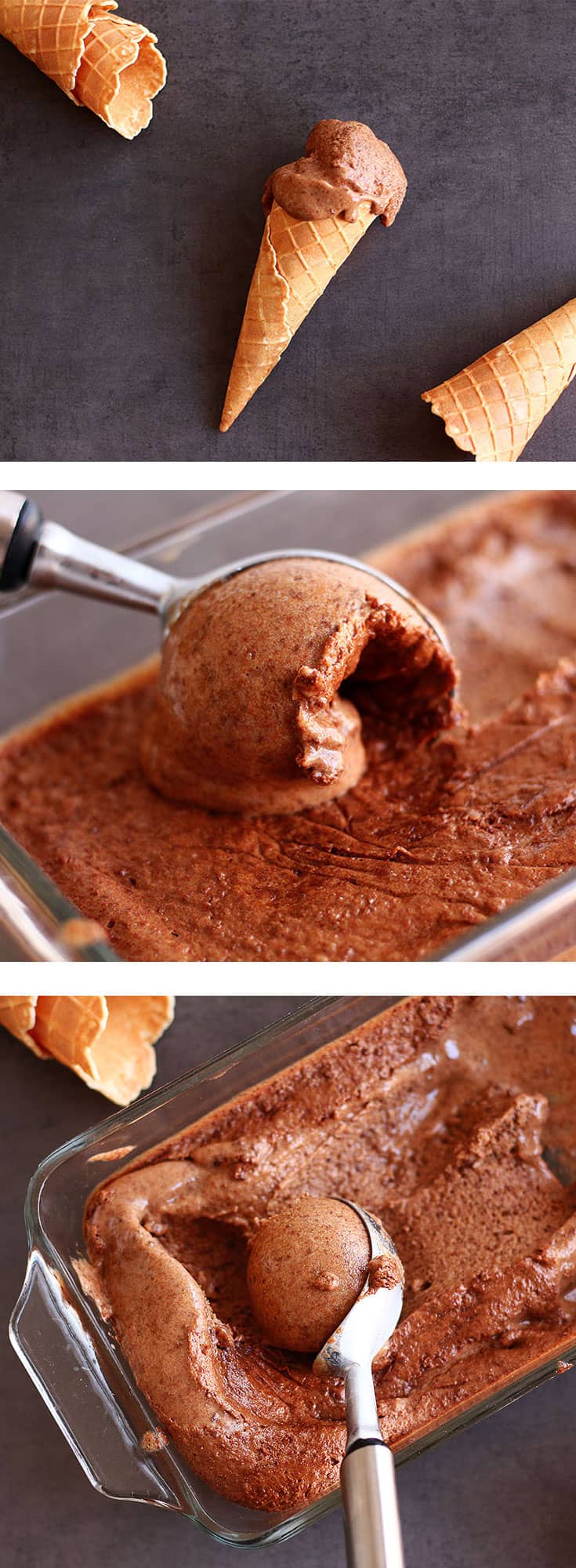 5min Chocolate Nice Cream - A delicious dairy free and sugar ice cream recipe that you can whip up in 5min. Vegan and gluten free, but still creamy and delicious.