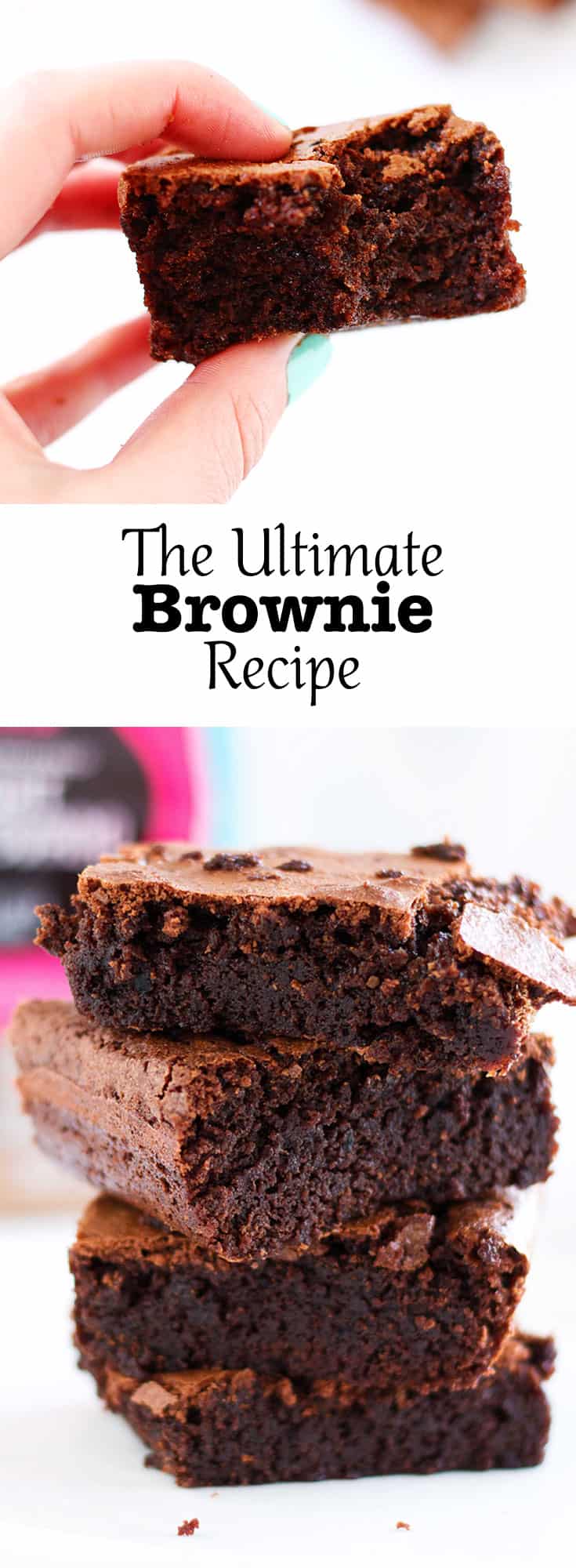 The Ultimate Brownie Recipe is the only brownie recipe you will ever need. The brownies are thick, chewy and super chocolatey. Made with unrefined sugars.