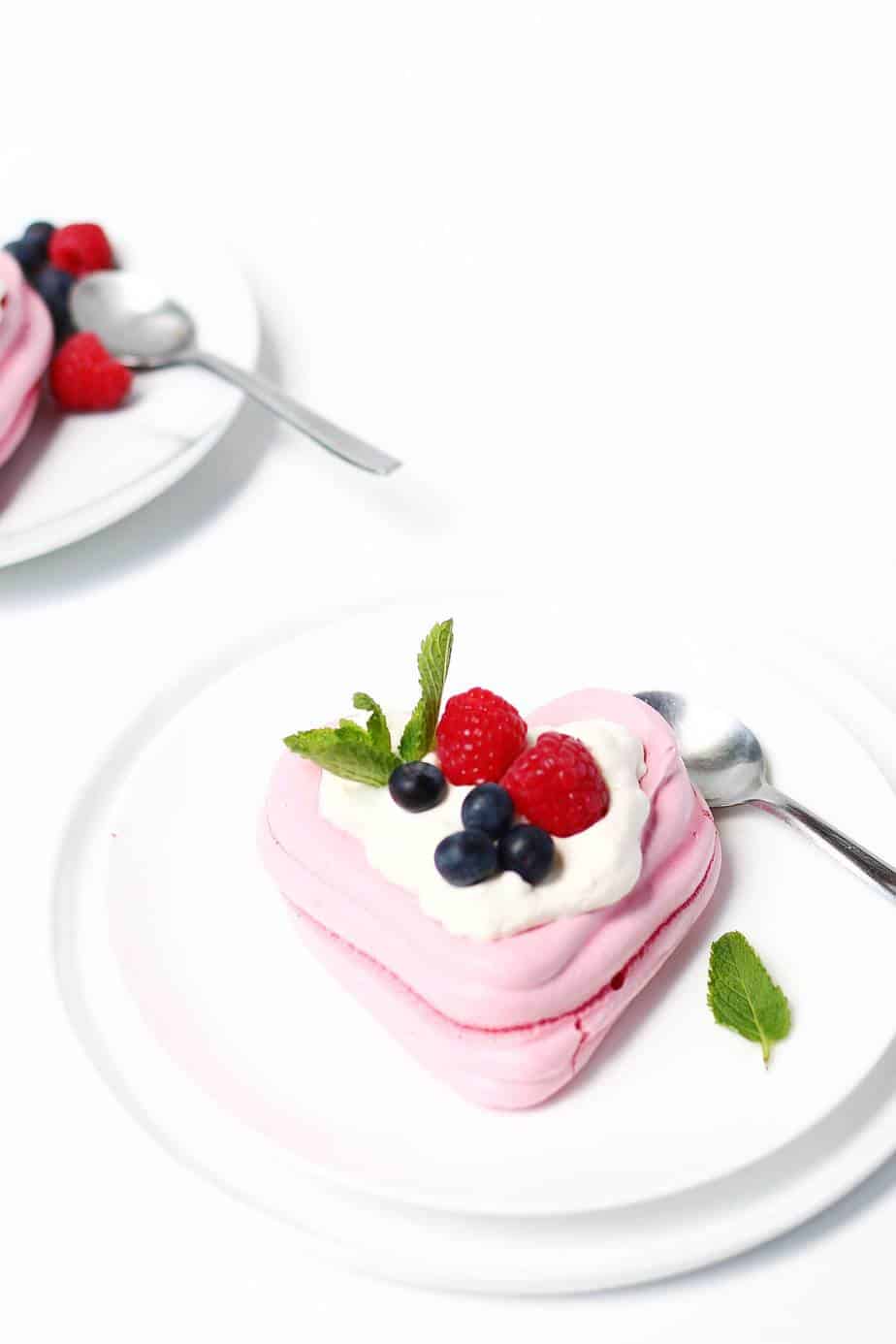 Mini Heart Pavlovas - only three ingredients and are the perfect beautiful quick and easy dessert for Valentine's Day