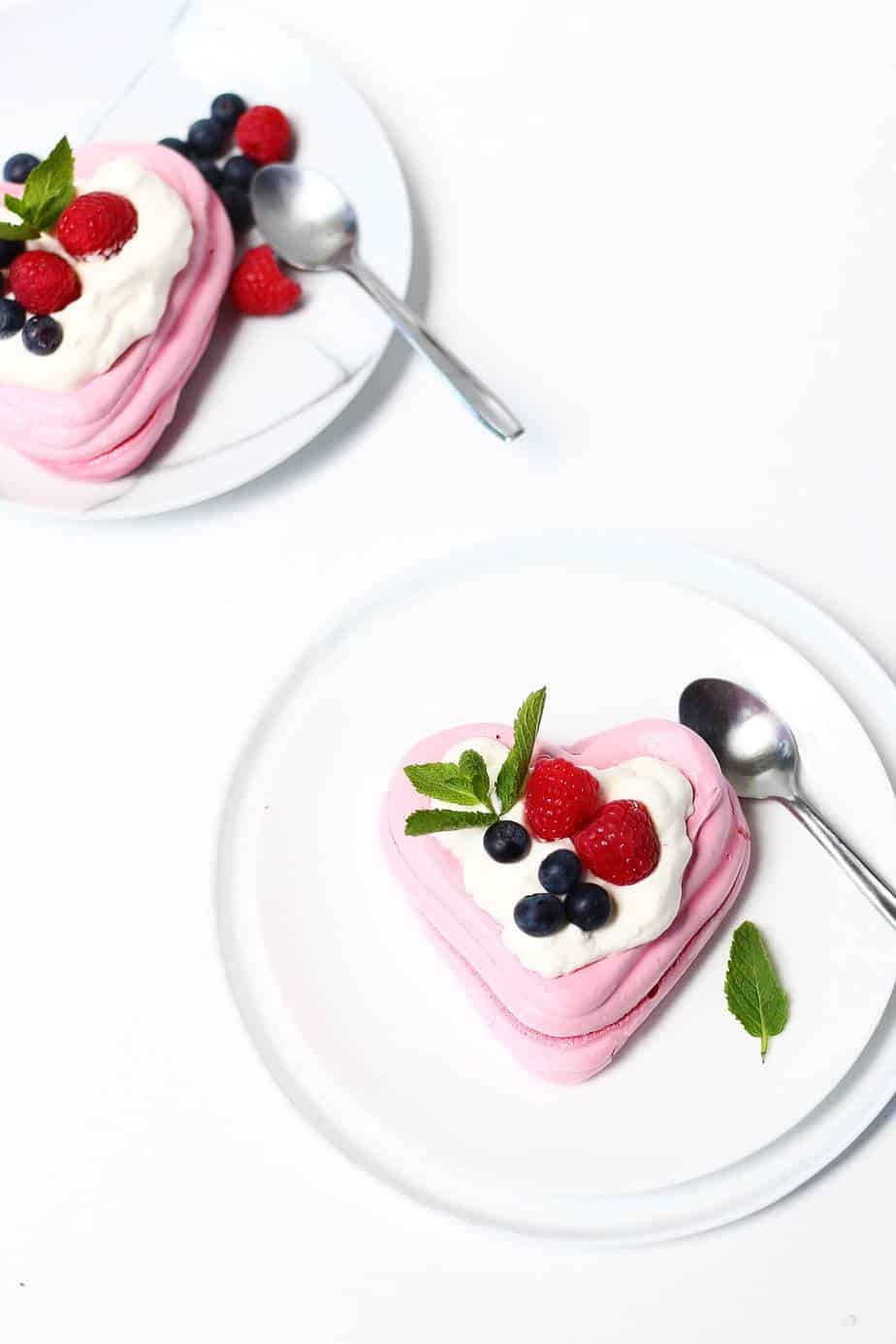 Mini Heart Pavlovas - only three ingredients and are the perfect beautiful quick and easy dessert for Valentine's Day