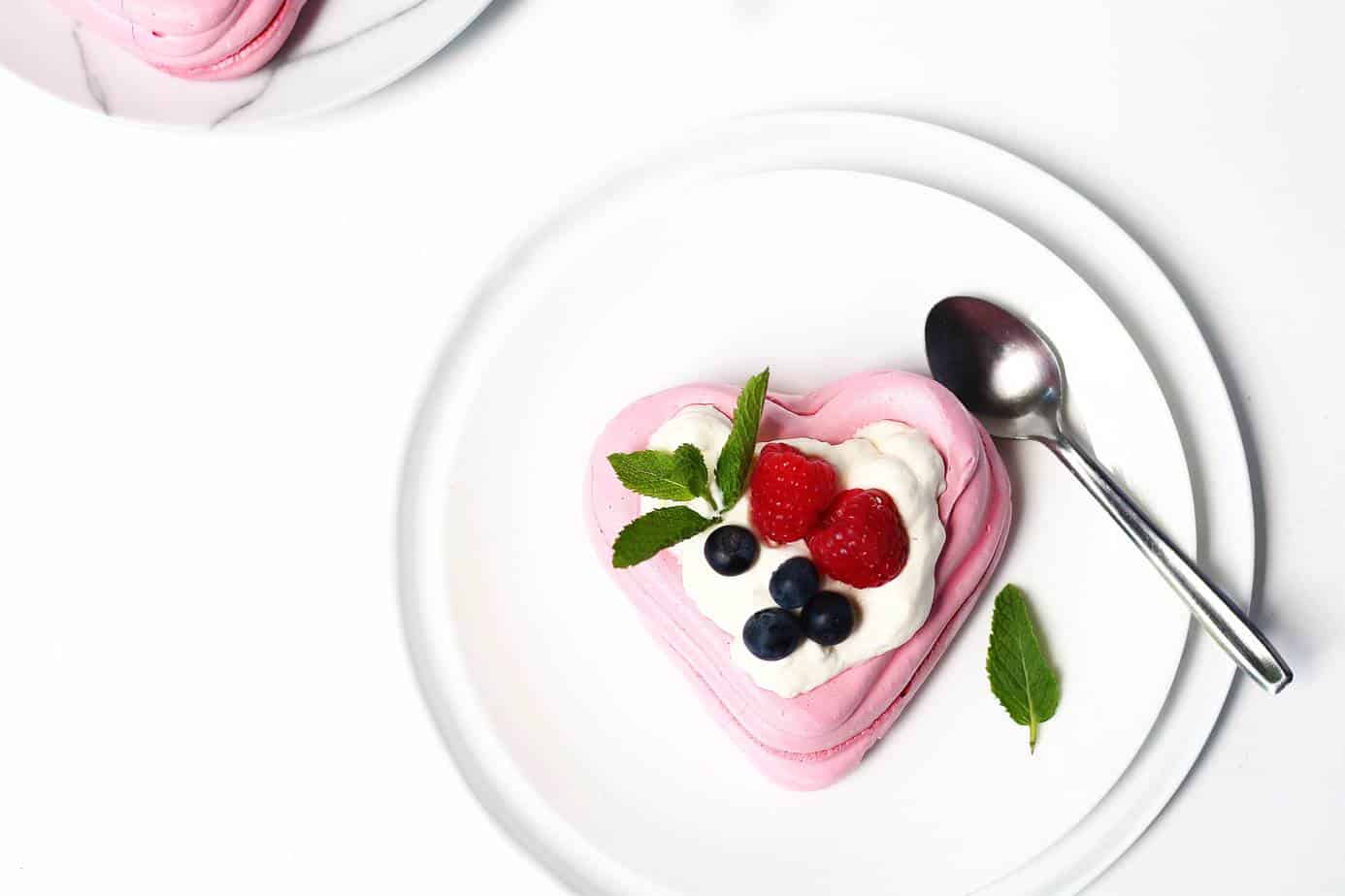 Mini Heart Pavlovas - only three ingredients and are the perfect beautiful quick and easy dessert for Valentine's Day