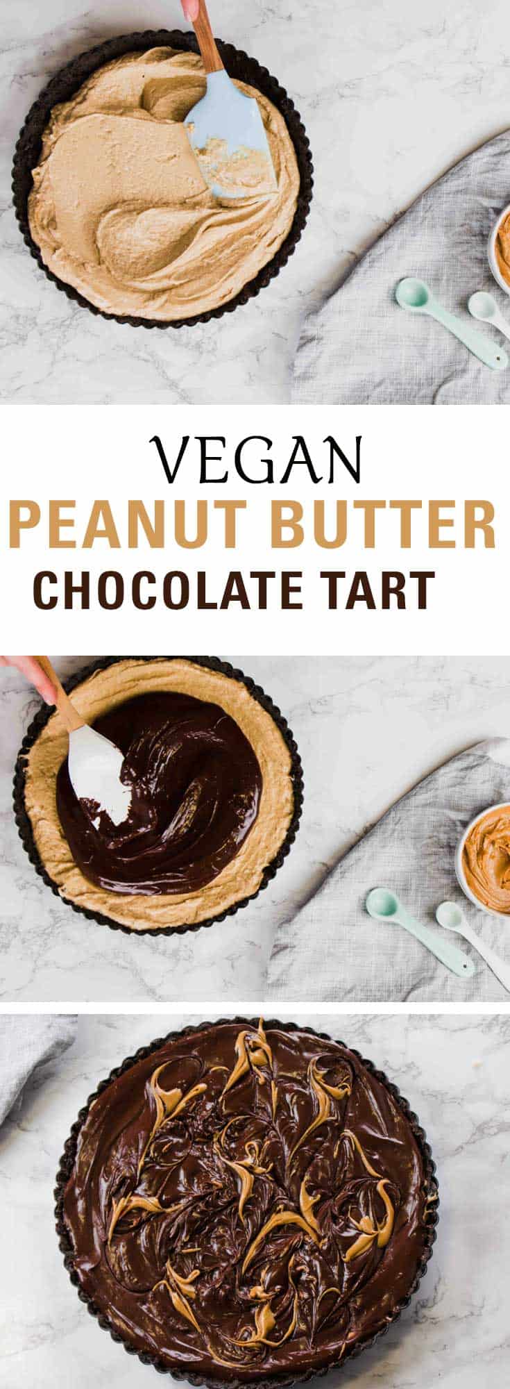 This Vegan Peanut Butter Chocolate Tart is the ultimate no-bake decadence. No one will even know it's vegan! Made with oreos, peanut butter and a little coconut oil and cream!