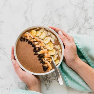 This Almond Butter Smoothie Bowl is the ultimate healthy indulgence, made with delicious almond butter, bananas and a few other delicious things, it will be your new favourite go-to recipe for a healthy vegan treat or meal.