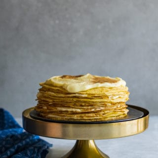 Layers of crêpes filled with a traditional South African milktart custard filling. This Milktart Crêpe Cake made with Stork Bake is the ultimate breakfast in bed or scrumptious dessert.