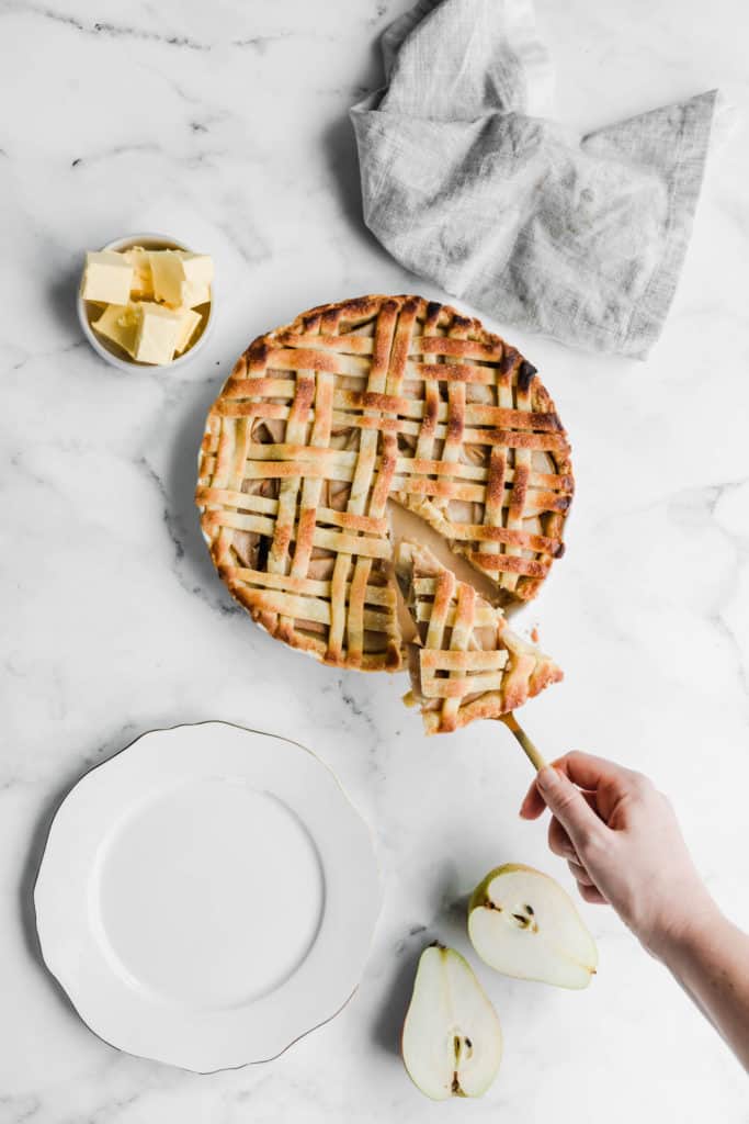 With it's sweet and salty pear filling, crispy all-butter crust and caramel sauce, this Pear and Salted Caramel Pie is the only pie recipe you'll ever need.