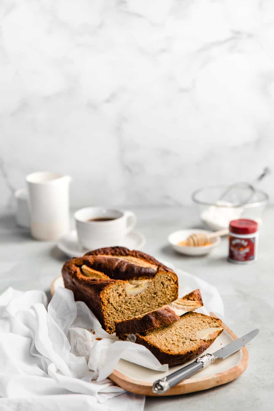 A sliced banana bread ready to be frozen.