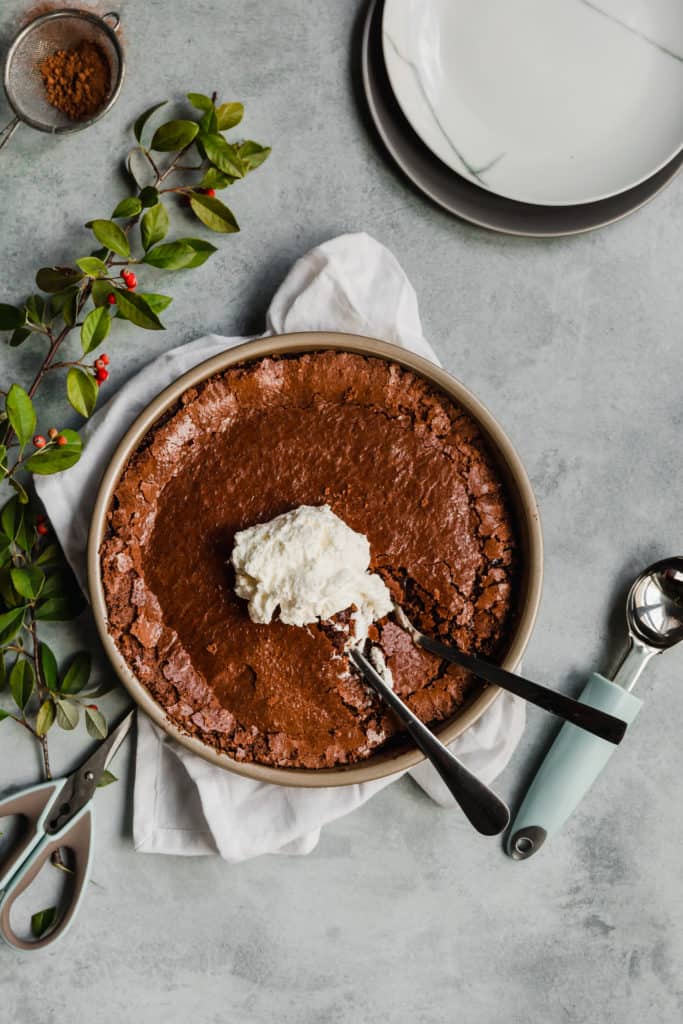 Only great things can come from combining a brownie with a pie. This Gooey Flourless Chocolate Brownie Pie is almost too good to be true! It is delicious, fudgey, rich, chocolatey indulgence at its best.