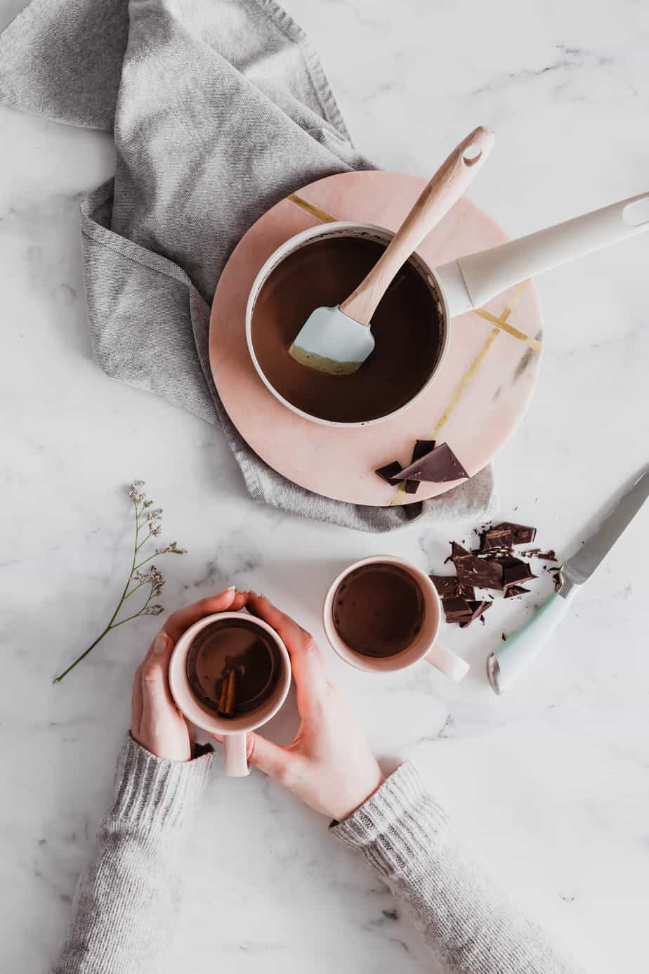 Vegan Hot Chocolate in a pot and mug.