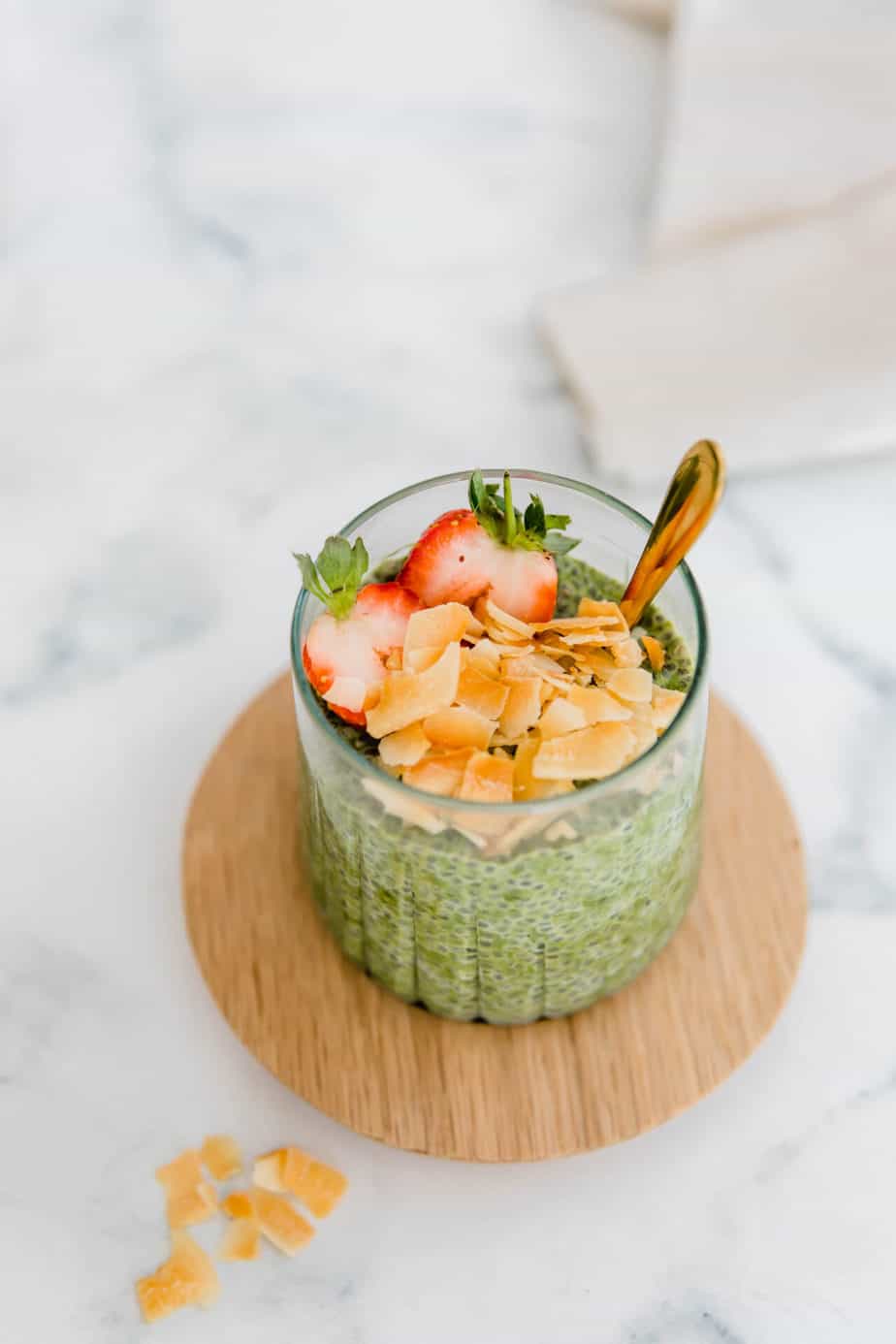 Strawberry Matcha Chia Seed Pudding with Almond Baking-Ginger