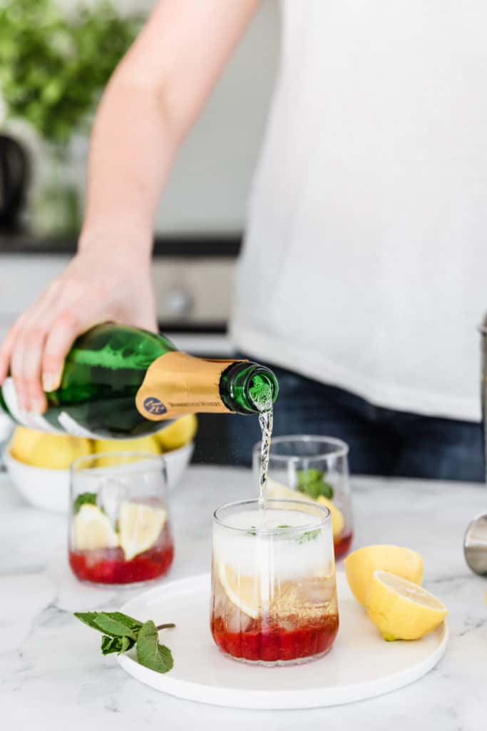 his sweet and fruity Strawberry Champagne Cocktail is deliciously refreshing. Made with fresh strawberries and lots of mint and ice, it is the perfect summer cocktail. I can't think of a better way to stay cool this summer! 