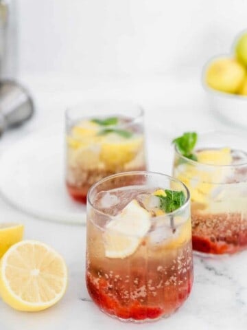 his sweet and fruity Strawberry Champagne Cocktail is deliciously refreshing. Made with fresh strawberries and lots of mint and ice, it is the perfect summer cocktail. I can't think of a better way to stay cool this summer!
