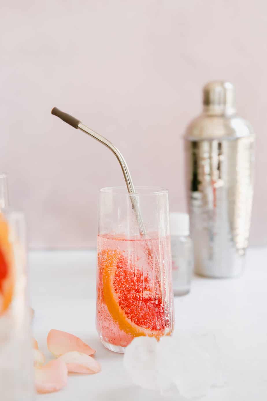 Pink Grapefruit Gin Cocktail with Rose Water Baking Ginger