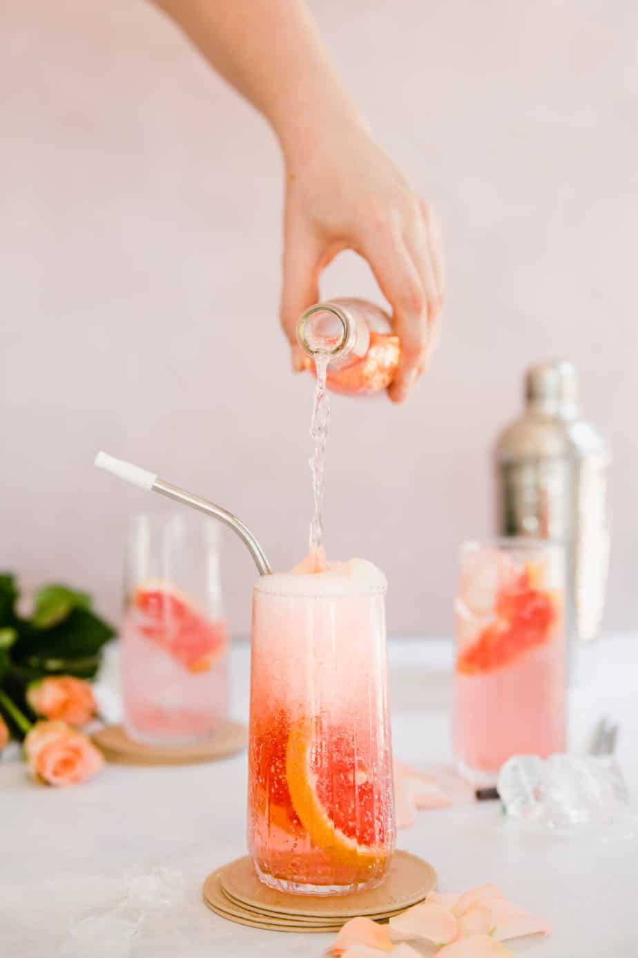 Pink Grapefruit Gin Cocktail with Rose Water