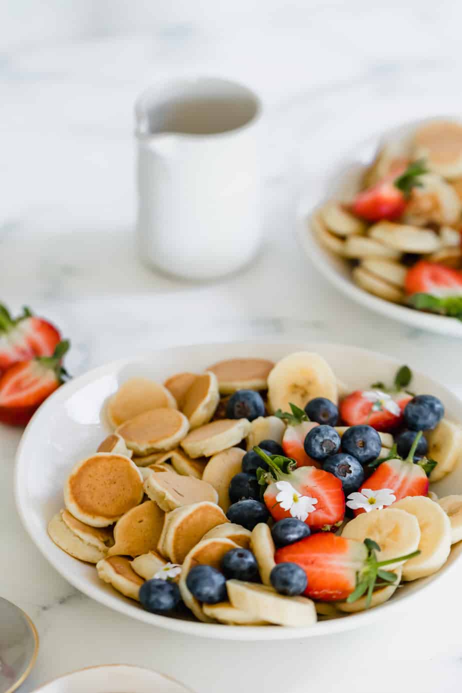 Easy Pancake Cereal in a bowl with berries