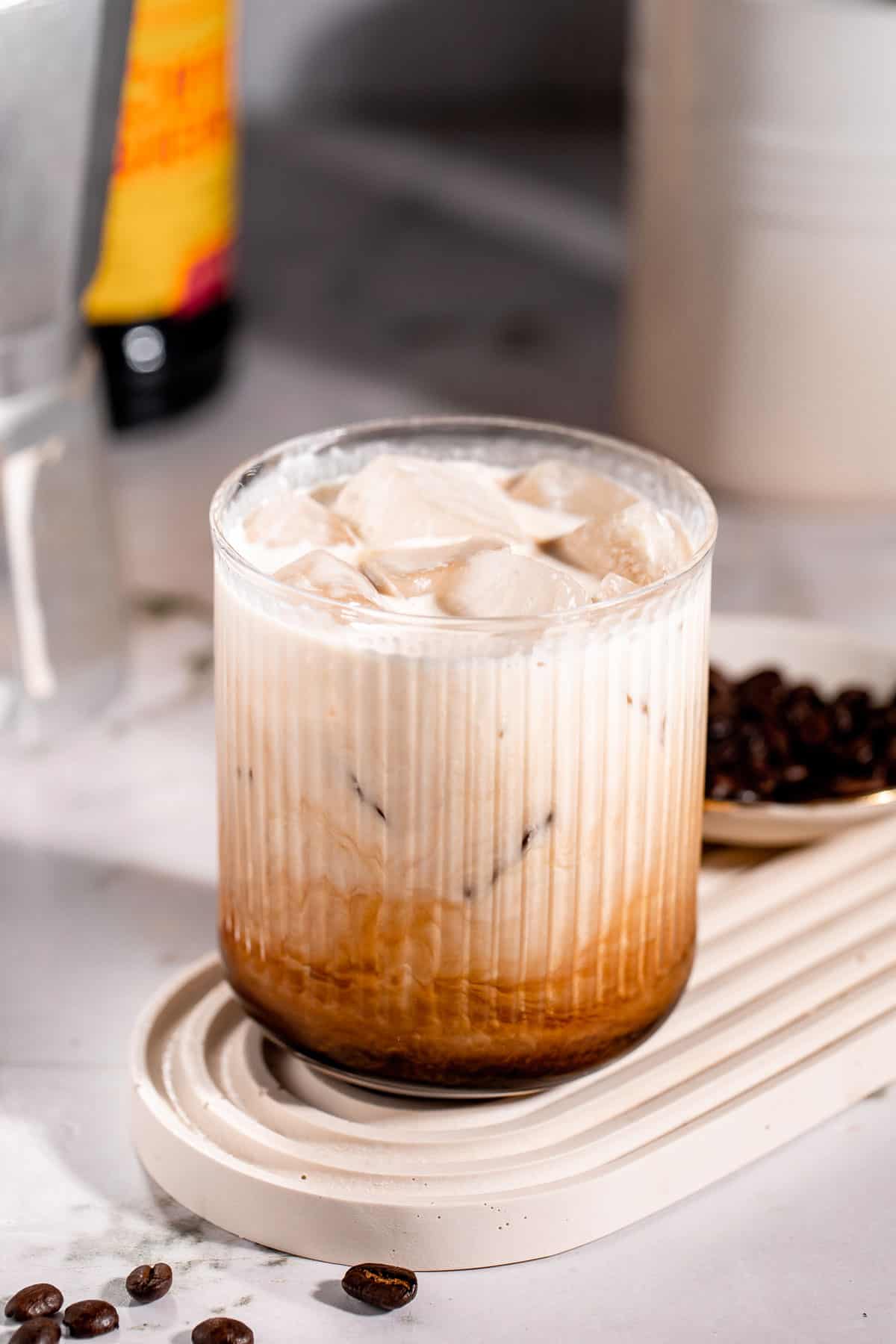 A White Russian Screwball Drink served with ice.