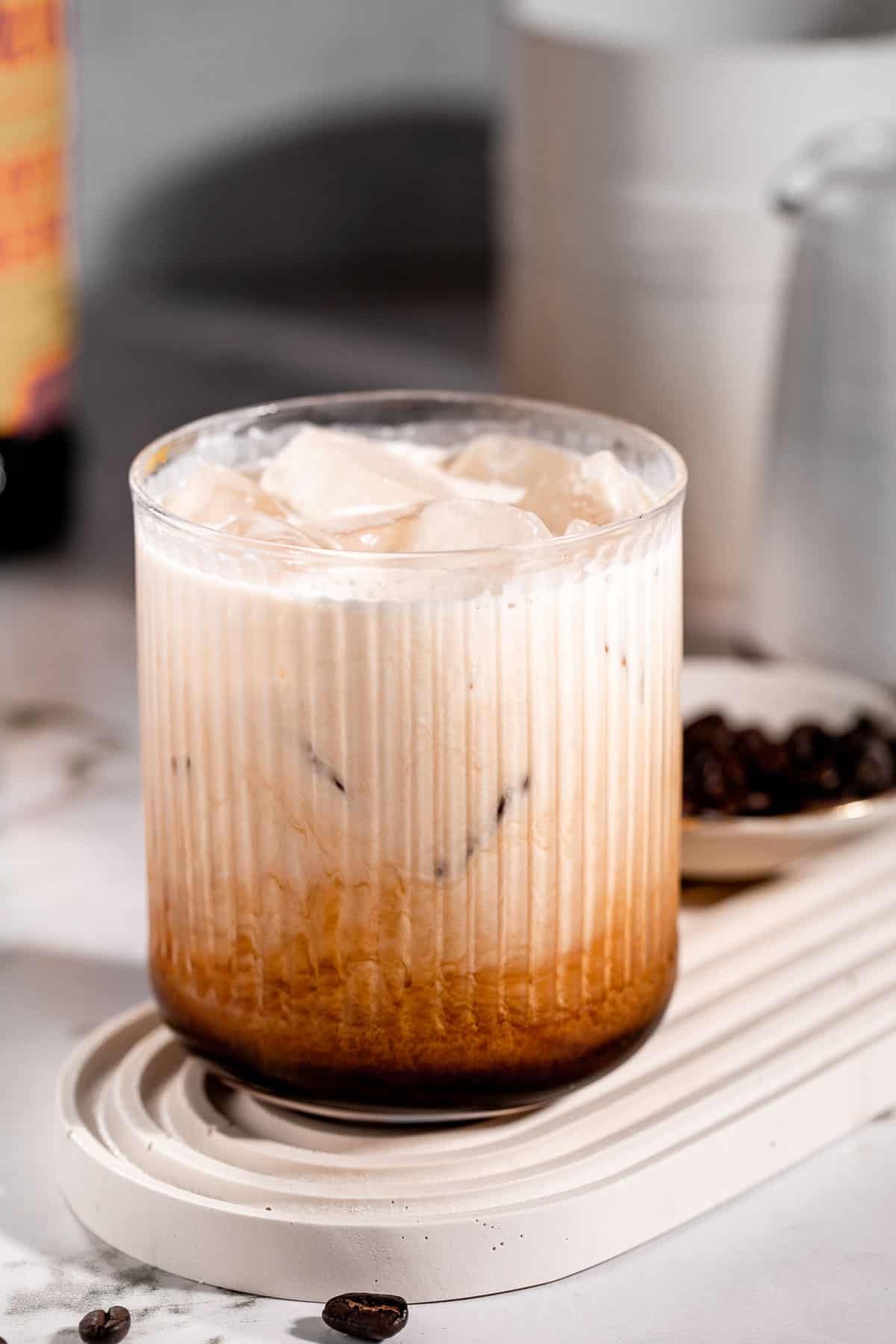 A White Russian Screwball Drink served with ice.