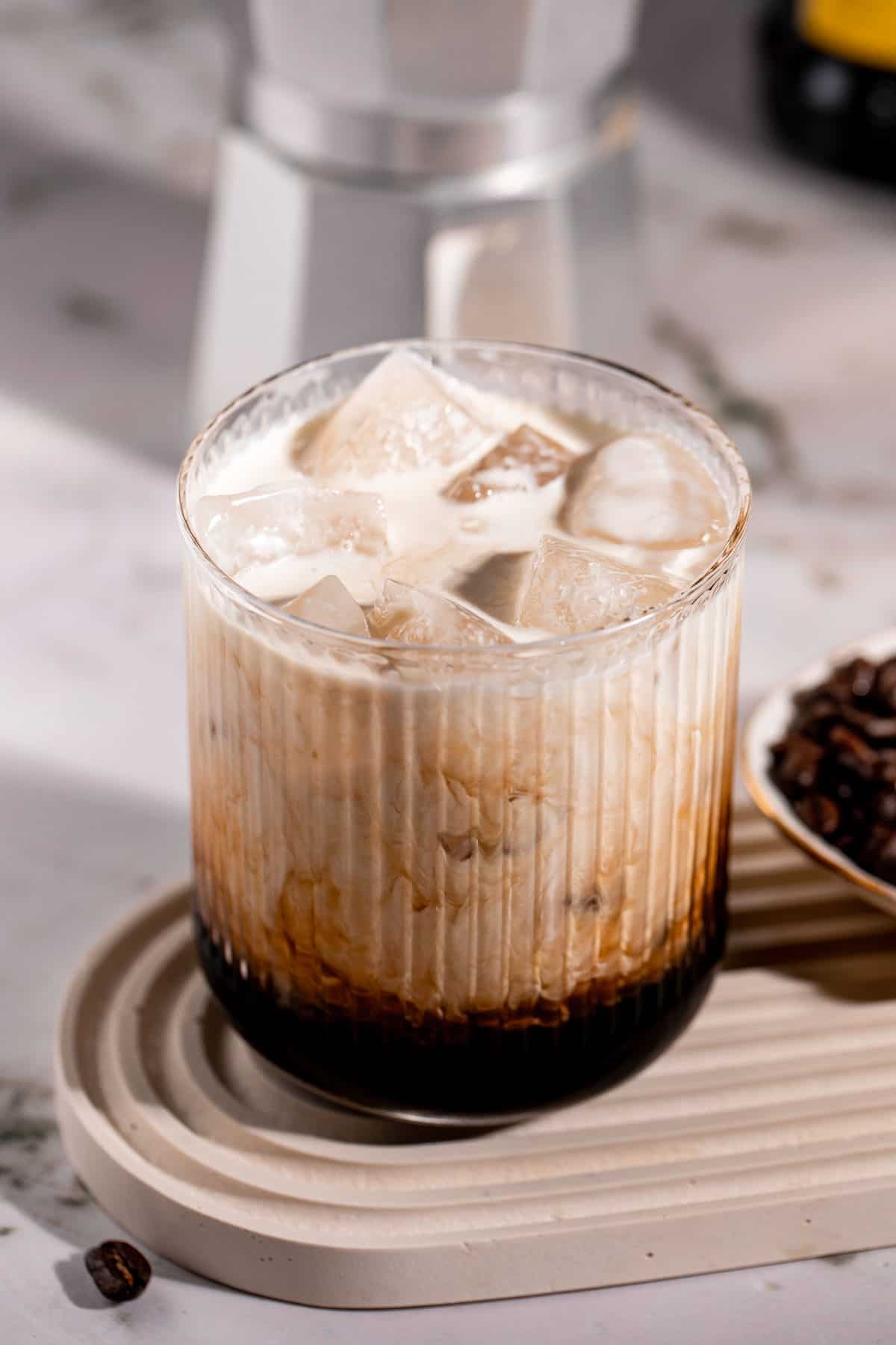A White Russian Screwball Drink served with ice.