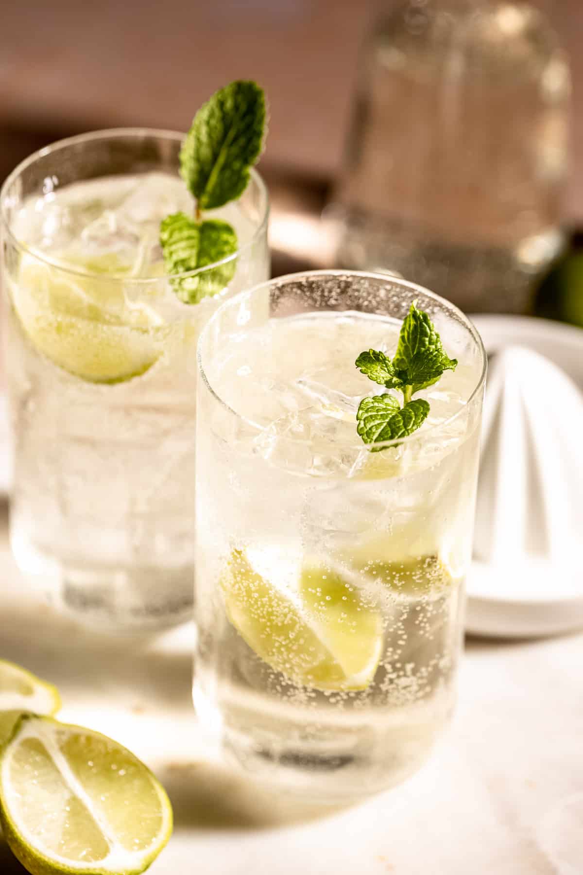 tequila and sprite with mint and lemon