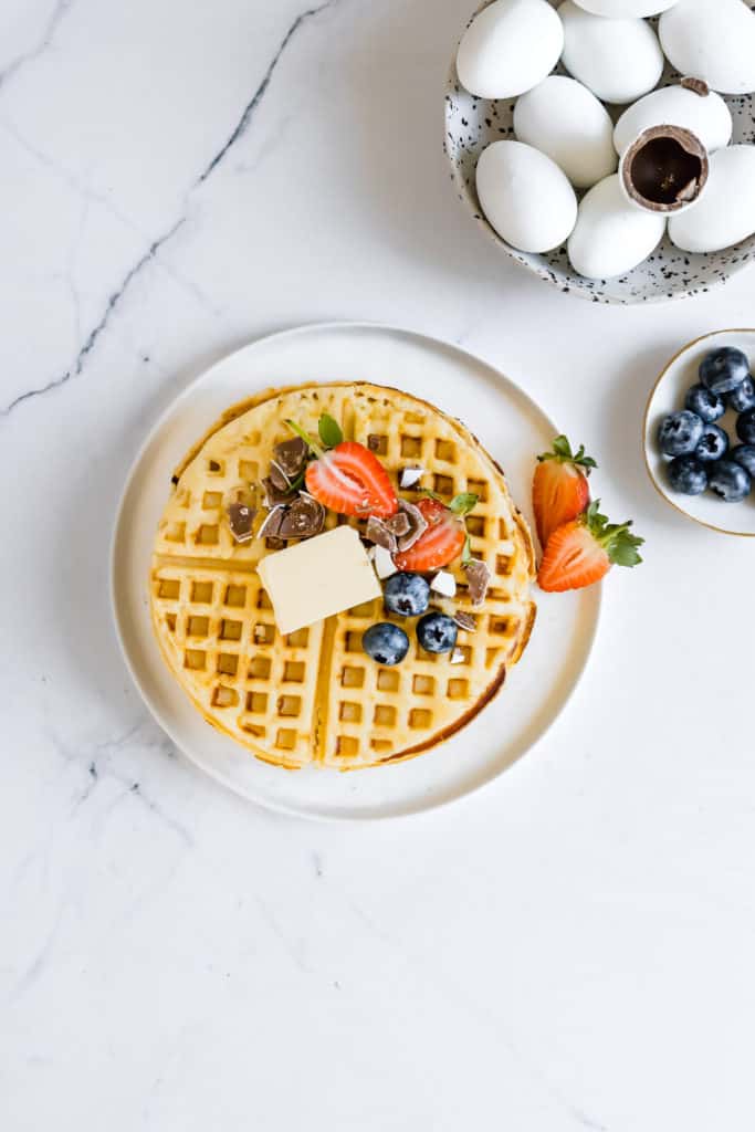 Nothing beats an Easter breakfast especially when it includes Easy Homemade Waffles. This recipe is a winner for a Easter breakfast or anytime of the year. You can make them ahead of the time, keep a stash in the freezer and heat them up whenever the craving hits.