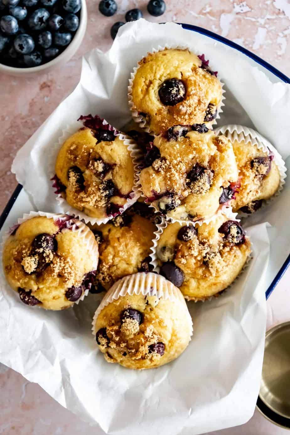 Gluten Free Blueberry Muffins with Yogurt in a serving dish.