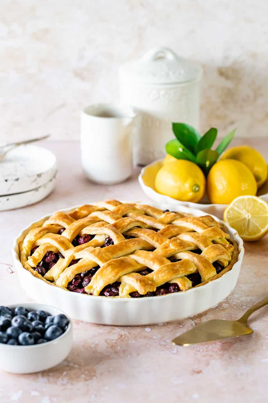 A baked blueberry pie